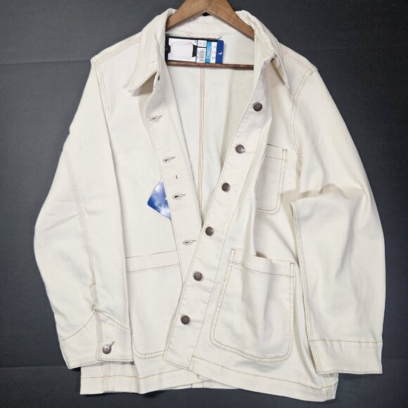 Well Worn Women's Size L Denim Button Up Jean Jacket Off White Cotton Blend - Picture 10 of 12